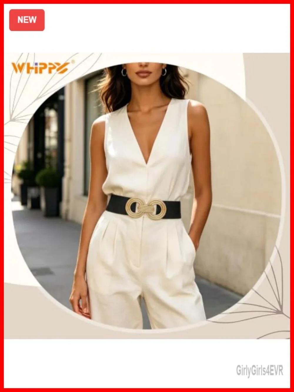 Women Wide Stretchy Elastic Belt Hollow Gold Round Buckle Waistband Accessory